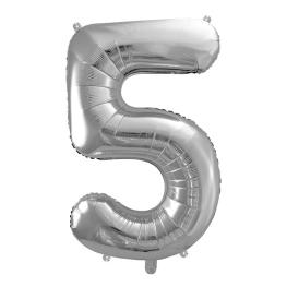 Tal ballon i sølv, 5, 86 cm