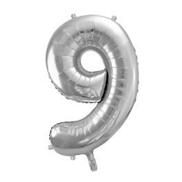 Tal ballon i sølv, 9, 86 cm