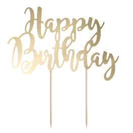Cake topper, Happy Birthday i guld