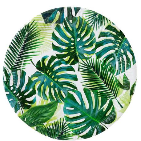 Hawaii tema, tallerkner med tropiske blade