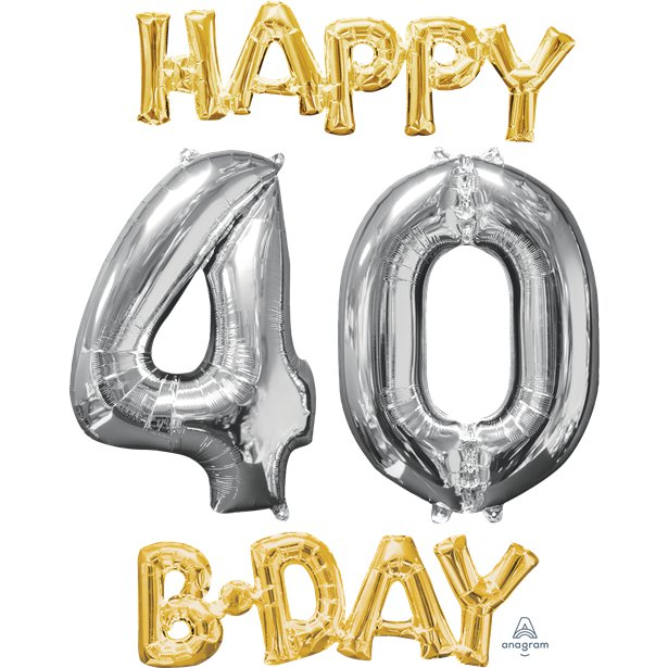 Billede af 40 år Happy Birthday Tal Ballon Guld/Sølv