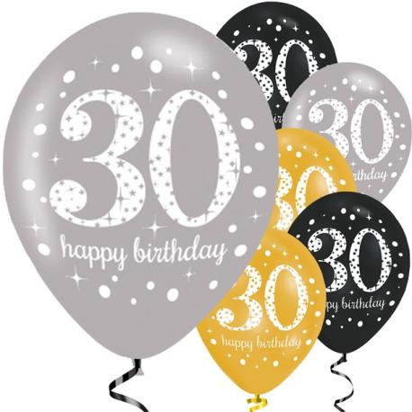 30 År Balloner Guld/Sølv/Sort Fødselsdag