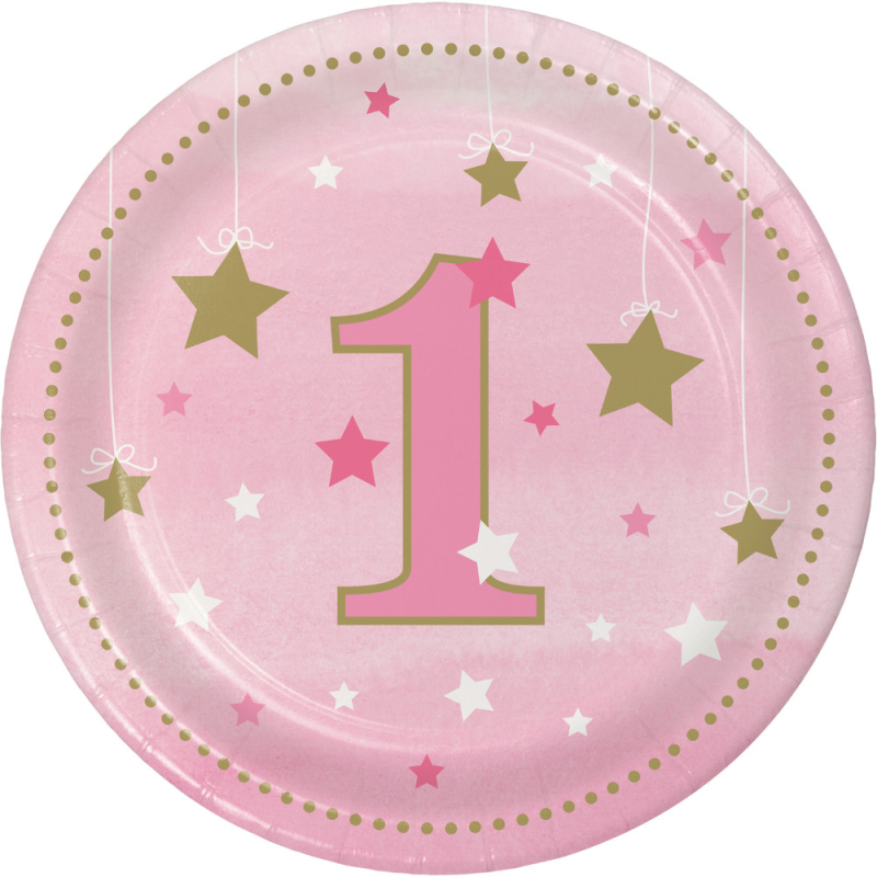Lille stjerne lyserød, paptallerken, 1 års fødselsdag