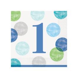 1 års fødselsdag pynt, Servietter med blå og grønne balloner