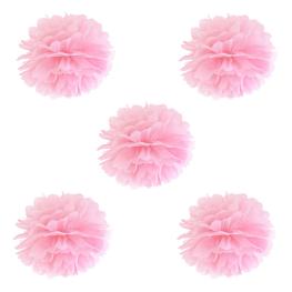 Sampak, 5 lyserøde papir pompoms, 25 cm