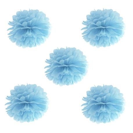 Sampak, 5 misty blue papir pompoms, 25 cm