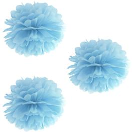 Sampak, 3 misty blue papir pompoms, 35 cm