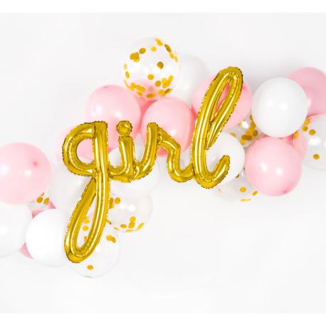 GIRL Folie Ballon Guld sammen med flotte farverige balloner