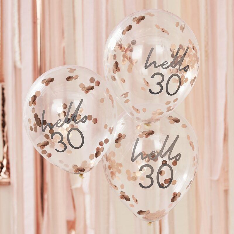 sokker flaskehals klistermærke 30 år Rosegold Konfetti Ballon til et Brag af 30 års Fødselsdag