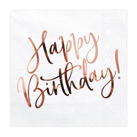 Servietter Hvid/Rosegold Happy Birthday Fødselsdag