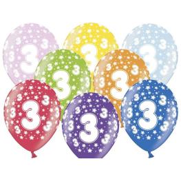 Fødselsdagsballoner, 3 år, 6 stk.