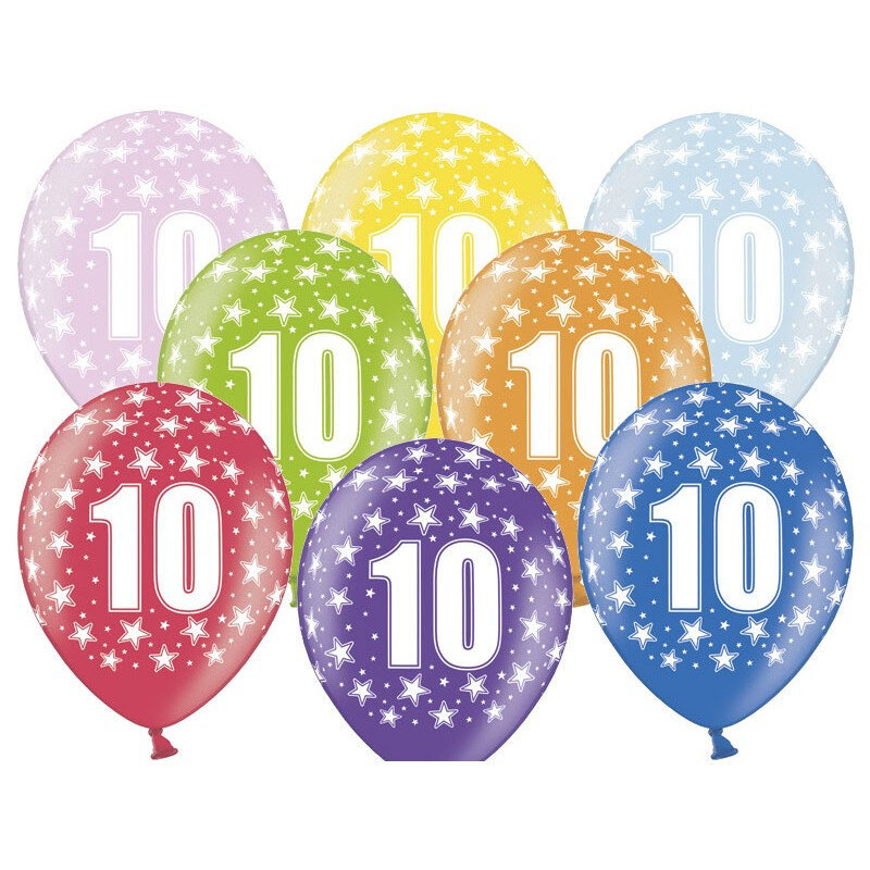 Blandet Metallic Balloner 10 års fødselsdag, 30 cm - 6 stk.