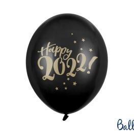 Happy 2022 Ballon Guld/Sort 6 stk.