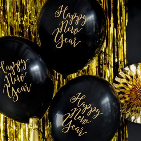 Happy New Year Ballon Sort/Guld