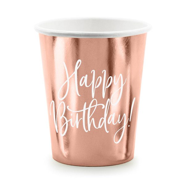 Rosegold Hvid Papkrus Happy Birthday 6 Stk Fra PartyDeco