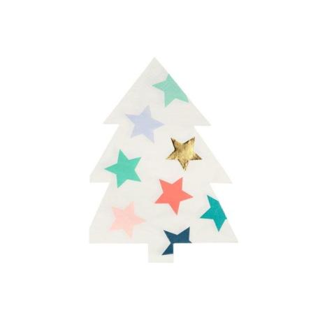Juletræ Serviet Med Farverige Stjerner | 16 stk.