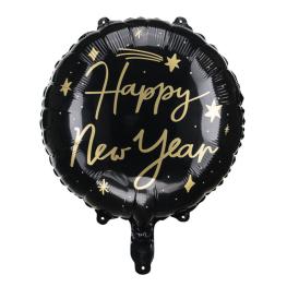 Happy New Year Ballon Sort/Guld | 45 cm