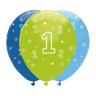 Balloner til 1 års fødselsdag i grøn og blå, 6 stk