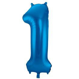 Folie ballon i blå, tallet 1, 86 cm