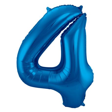 Folie ballon i blå, tallet 4, 86 cm