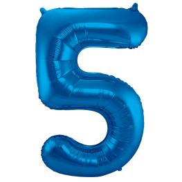 Folie ballon i blå, tallet 5, 86 cm