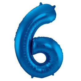 Folie ballon i blå, tallet 6, 86 cm