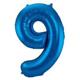 Folie ballon i blå, tallet 9, 86 cm