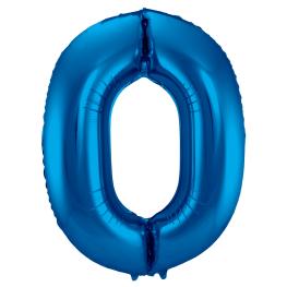 Folie ballon i blå, tallet 0, 86 cm
