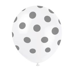 Hvid ballon med sølvprikker, 6 stk.