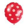 Røde balloner med hvide prikker, 6 stk.