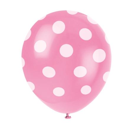 Pink balloner med hvide prikker, 6 stk.