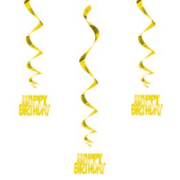 Fødselsdagspynt, Swirls, Happy Birthday, 3 stk.